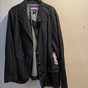 Mwah Jeans Navy With White Stitching LS Jean Jacket